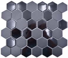 Hexagonal hexagon mosaic tile ceramic black glossy R10B shower tray floor tile mosaic tile non-slip kitchen wall - MOS11H-0311-R10