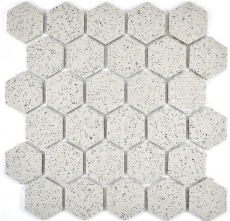 Hand-patterned mosaic tile ceramic cream white hexagaon speckled unglazed MOS11G-0103-R10_m