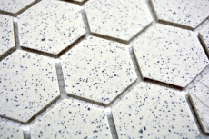 Hand-patterned mosaic tile ceramic cream white hexagaon speckled unglazed MOS11G-0103-R10_m
