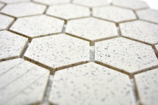 Hand-patterned mosaic tile ceramic cream white hexagaon speckled unglazed MOS11G-0103-R10_m