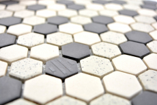 Hexagonal hexagon mosaic tile ceramic mini beige black unglazed non-slip speckled kitchen bathroom - MOS11A-0113-R10
