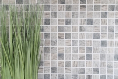 Glass mosaic Sustainable wall covering Recycling wood texture light gray Tile backsplash MOS63-312