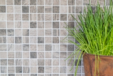 Glass mosaic Sustainable wall covering Recycling wood texture gray beige Tile backsplash MOS63-324