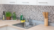 Glass mosaic Sustainable wall covering Recycling wood texture gray beige Tile backsplash MOS63-324