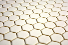 Hexagonal hexagon mosaic tile ceramic mini white light beige unglazed non-slip backsplash floor tile - MOS11A-1202-R10