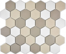 Mosaic tile ceramic hexagon white light beige light gray unglazed MOS11B-1122-R10_f