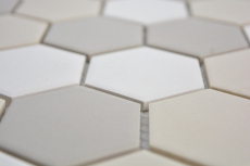 Mosaic tile ceramic hexagon white light beige light gray unglazed MOS11B-1122-R10_f