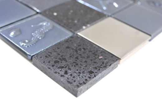 Glass mosaic mosaic tiles artificial stone steel relief black anthracite graphite tile backsplash kitchen bathroom MOS88-2717