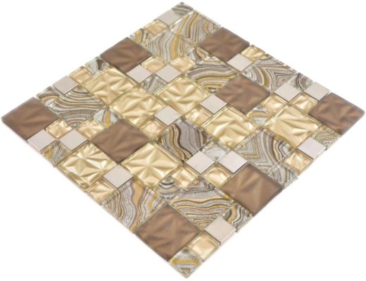Glass mosaic mosaic tiles steel beige brown wall tile backsplash kitchen bathroom