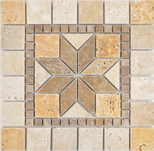 Inlay natural stone decor yellow gold beige walnut brown travertine mosaic tile floor wall tile kitchen tile - MOSDEKO80