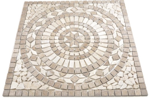 XL Inlay natural stone travertine light beige cream walnut brown mosaic tile floor kitchen wall bathroom sauna - MOSDEKO68