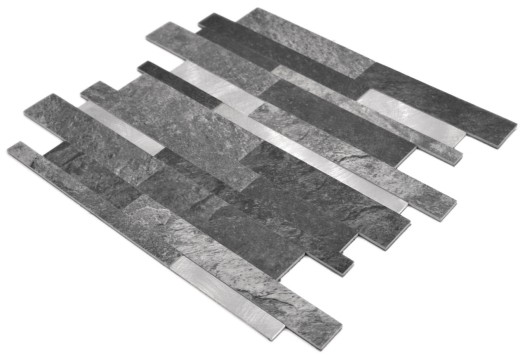 self-adhesive vinyl mosaic sticks stone look quartz anthracite silver tile backsplash kitchen wall MOS200-32BS
