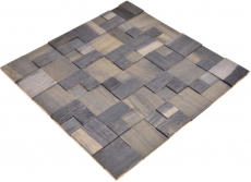 self-adhesive wood mosaic wood panel facing dark brown 3D wood wall kitchen tile backsplash