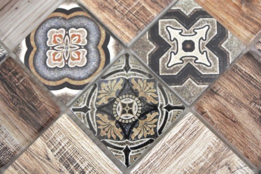 Mosaic tile patchwork brown beige marrone wood-effect kitchen splashback MOS160-w200