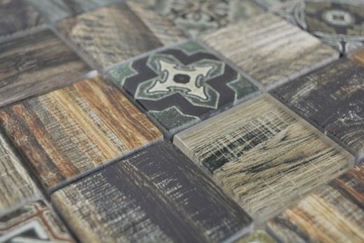 Mosaic tile patchwork beachhouse wood look RETRO vintage blue green wall kitchen tile backsplash bathroom MOS160-w500
