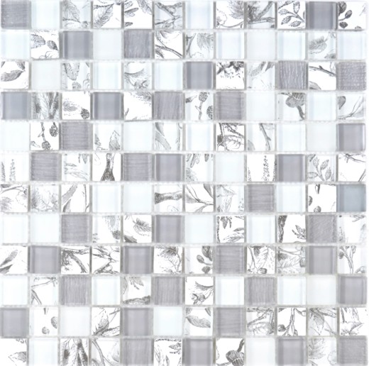 Glass mosaic mosaic tiles Arts and Crafts white gray wall tile backsplash kitchen shower bathroom MOS74-2000