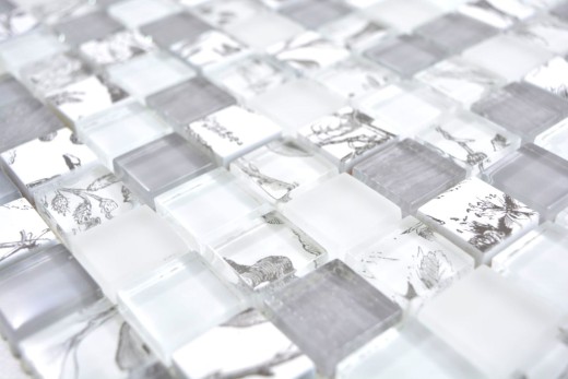 Glass mosaic mosaic tiles Arts and Crafts white gray wall tile backsplash kitchen shower bathroom MOS74-2000