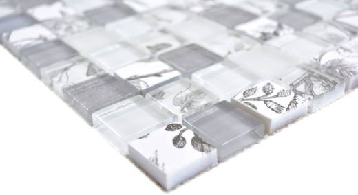 Glass mosaic mosaic tiles Arts and Crafts white gray wall tile backsplash kitchen shower bathroom MOS74-2000