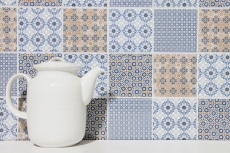 Hand pattern retro vintage mosaic tile ceramic white blue orange gray MOS22B-1404_m