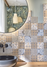 Hand pattern retro vintage mosaic tile ceramic cream blue orange gray matt MOS22B-1406_m