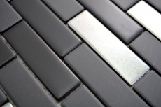 Hand sample composite mosaic ceramic black silver chrome rods tile backsplash MOS26-0317_m