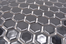 Hand pattern mosaic tile ceramic hexagon black glossy wall tile bathroom tile MOS11A-0302_m