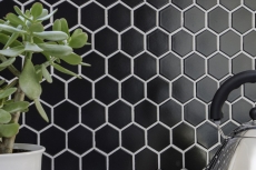 Hand-painted mosaic tile ceramic hexagon black glossy shower splashback MOS11B-0302_m