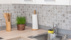 Hand-painted mosaic tile natural stone look gray beige texture tile backsplash MOS16-HWA4LG_m