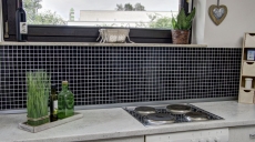 Hand-painted mosaic tile ceramic BLACK GLOSSY wall tile backsplash kitchen MOS18-0302_m