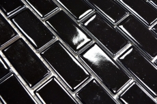 Hand-patterned mosaic tile ceramic brick black glossy kitchen splashback MOS24-4BG_m
