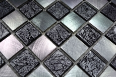 Hand sample mosaic tile aluminum translucent glass mosaic Crystal Alu checkerboard black silver MOS49-0302_m