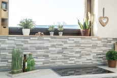 Hand pattern mosaic tile quartzite natural stone aluminum silver gray light beige composite MOS49-XSA535_m