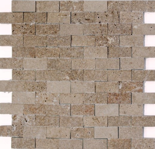 Hand sample mosaic stone wall Travertine natural stone walnut Brick Splitface Noce Travertine 3D MOS43-44248_m