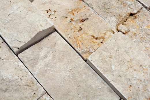 Hand-painted mosaic tile Travertine natural stone beige Brick Splitface Chiaro Travertine 3D MOS43-1206_m