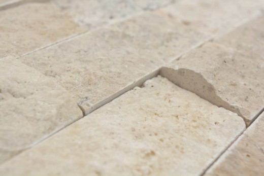 Hand-painted mosaic tile Travertine natural stone beige Brick Splitface Chiaro Travertine 3D MOS43-1206_m