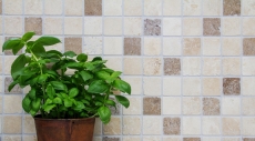 Hand sample mosaic kitchen splashback Travertine natural stone beige brown Chiaro + Noche Travertine MOS43-1216_m