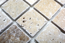 Hand sample mosaic kitchen splashback Travertine natural stone beige brown Chiaro + Noche Travertine MOS43-1216_m