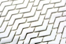 Hand-painted mosaic tile ECO Recycling GLASS Herringbone Enamel white matt MOS140-HB37W_m