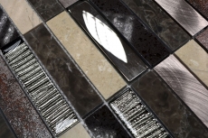 Hand pattern mosaic tile translucent composite aluminum beige brown silver black rectangle glass mosaic Crystal Artificial stone Alu EP beige brown MOS87-48X_m
