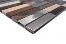 Hand pattern mosaic tile translucent composite aluminum beige brown silver black rectangle glass mosaic Crystal Artificial stone Alu EP beige brown MOS87-48X_m