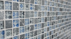 Hand-painted mosaic tile Tile backsplash Translucent blue black Glass mosaic Crystal Resin optic blue black silver MOS83-CB07_m