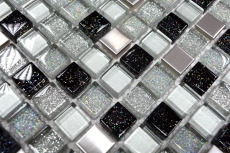 Hand-painted mosaic tile Tile backsplash Translucent stainless steel silver black Glass mosaic Crystal steel silver black MOS92-0207_m