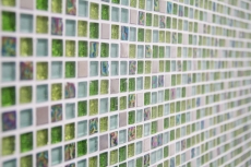 Hand-painted mosaic tile Tile backsplash Translucent stainless steel green Glass mosaic Crystal steel green MOS92-0506_m
