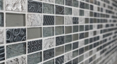 Hand-patterned mosaic tile Tile backsplash Translucent silver Rectangle Glass mosaic Crystal stone Retro silver MOS83-CRS2_m
