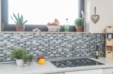 Hand-patterned mosaic tile Tile backsplash Translucent silver Rectangle Glass mosaic Crystal stone Retro silver MOS83-CRS2_m