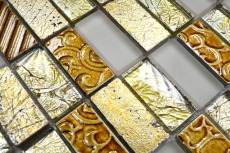 Hand-patterned mosaic tile Tile backsplash Translucent gold Rectangle Glass mosaic Crystal stone Retro gold MOS83-CRS4_m