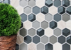 Hand-patterned mosaic tile Tile backsplash Translucent gray Hexagon glass mosaic Crystal stone 3D gray MOS11D-22_m