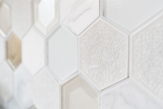 Hand-patterned mosaic tile Tile backsplash Translucent white Hexagon glass mosaic Crystal stone 3D white MOS11E-66_m