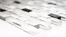 Hand-patterned mosaic tile Tile backsplash Translucent white Brick Glass mosaic Crystal stone Shell white MOS87-B01S_m