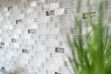 Hand-patterned mosaic tile Tile backsplash Translucent white Brick Glass mosaic Crystal stone Shell white MOS87-B01S_m